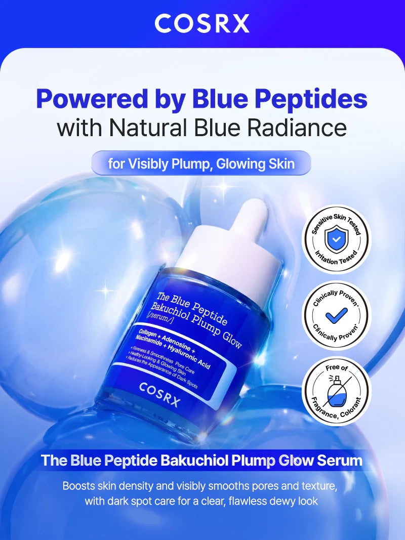 New in COSRX The Blue Peptide Bakuchiol Plump Glow Serum